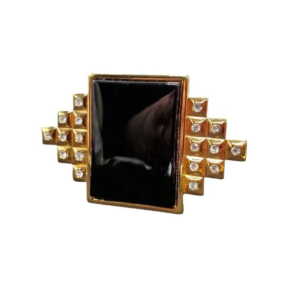 Vtg Signed SMB Art Deco Revival Brooch Sandra Miller Burrows Rhinestone Black - Picture 5 of 16